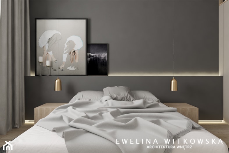 Apartament na Mokotowie - Średnia szara sypialnia, styl nowoczesny - zdjęcie od Ewelina Witkowska Architektura Wnętrz