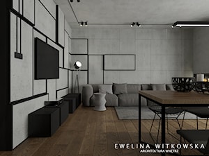 Mieszkanie w warszawskim Wilanowie - Średni szary salon z jadalnią, styl industrialny - zdjęcie od Ewelina Witkowska Architektura Wnętrz