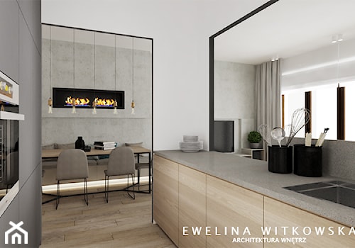 Apartament na Mokotowie - Średnia otwarta z kamiennym blatem biała z zabudowaną lodówką kuchnia dwurzędowa, styl nowoczesny - zdjęcie od Ewelina Witkowska Architektura Wnętrz