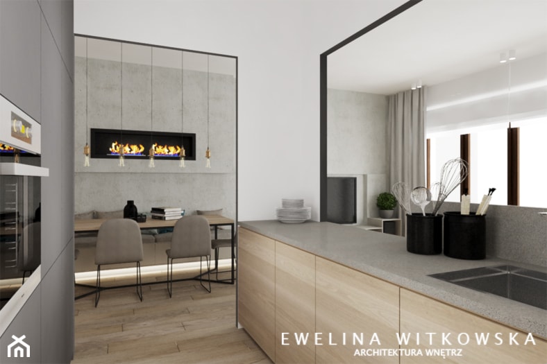 Apartament na Mokotowie - Średnia otwarta z kamiennym blatem biała z zabudowaną lodówką kuchnia dwurzędowa, styl nowoczesny - zdjęcie od Ewelina Witkowska Architektura Wnętrz