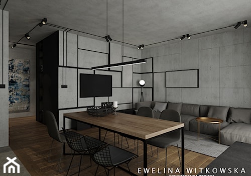 Mieszkanie w warszawskim Wilanowie - Średni szary salon z jadalnią, styl industrialny - zdjęcie od Ewelina Witkowska Architektura Wnętrz