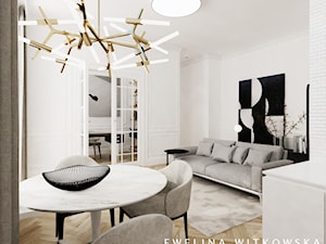 Mieszkanie w warszawskiej kamienicy - Mały biały salon z jadalnią, styl tradycyjny - zdjęcie od Ewelina Witkowska Architektura Wnętrz