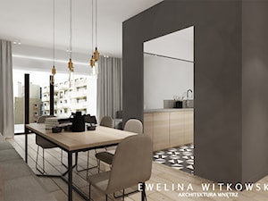 Apartament na Mokotowie - Średnia biała szara jadalnia w salonie, styl nowoczesny - zdjęcie od Ewelina Witkowska Architektura Wnętrz