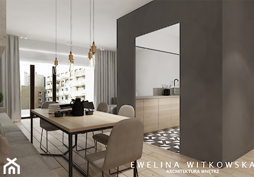 Apartament na Mokotowie - Średnia biała szara jadalnia w salonie, styl nowoczesny - zdjęcie od Ewelina Witkowska Architektura Wnętrz