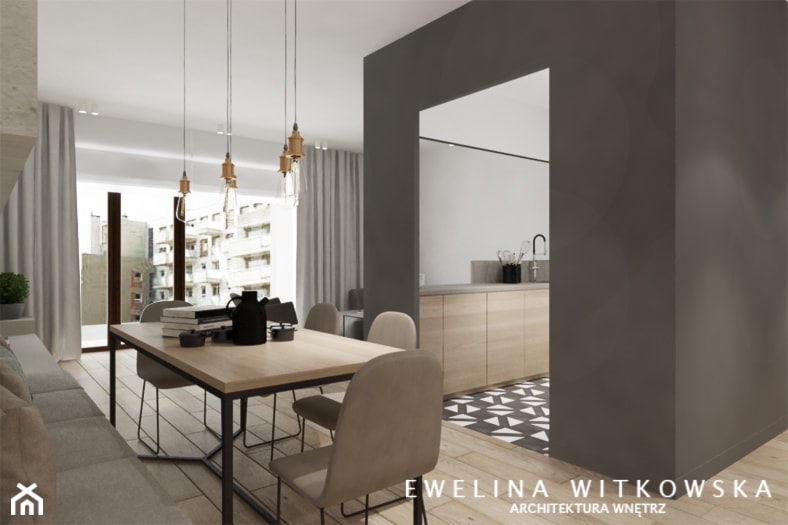 Apartament na Mokotowie - Średnia biała szara jadalnia w salonie, styl nowoczesny - zdjęcie od Ewelina Witkowska Architektura Wnętrz