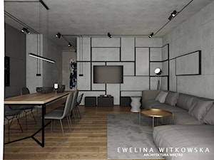 Mieszkanie w warszawskim Wilanowie - Średni szary salon z jadalnią, styl industrialny - zdjęcie od Ewelina Witkowska Architektura Wnętrz