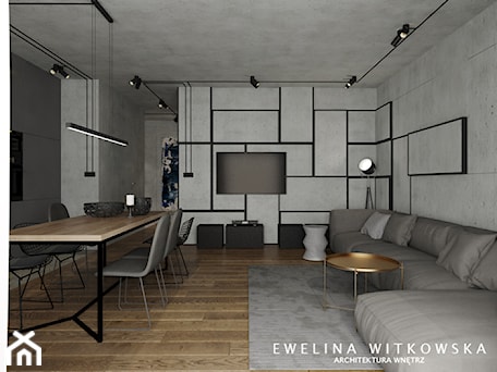 Aranżacje wnętrz - Salon: Mieszkanie w warszawskim Wilanowie - Średni szary salon z jadalnią, styl industrialny - Ewelina Witkowska Architektura Wnętrz. Przeglądaj, dodawaj i zapisuj najlepsze zdjęcia, pomysły i inspiracje designerskie. W bazie mamy już prawie milion fotografii!