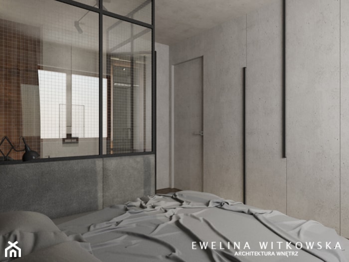 Mieszkanie w warszawskim Wilanowie - Mała szara sypialnia, styl industrialny - zdjęcie od Ewelina Witkowska Architektura Wnętrz