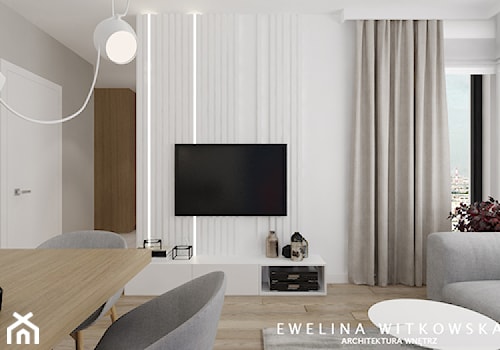 Mieszkanie na warszawskiej Ochocie - Średni biały salon z jadalnią, styl nowoczesny - zdjęcie od Ewelina Witkowska Architektura Wnętrz