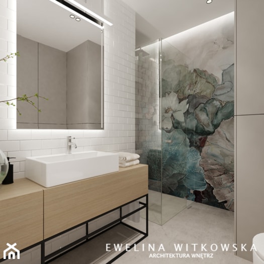 Mieszkanie na warszawskiej Ochocie - Średnia bez okna z lustrem ze szkłem na ścianie z punktowym oświetleniem łazienka, styl nowoczesny - zdjęcie od Ewelina Witkowska Architektura Wnętrz