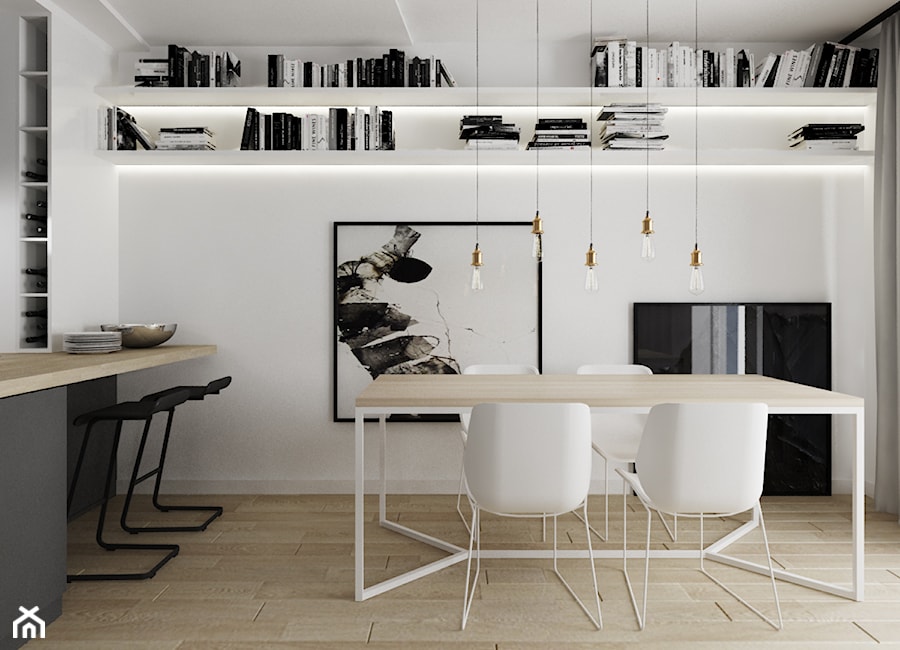Wilanów - Średnia biała jadalnia w kuchni, styl nowoczesny - zdjęcie od Ewelina Witkowska Architektura Wnętrz