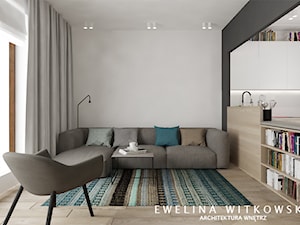 Apartament na Mokotowie - Mały czarny szary salon z kuchnią, styl nowoczesny - zdjęcie od Ewelina Witkowska Architektura Wnętrz
