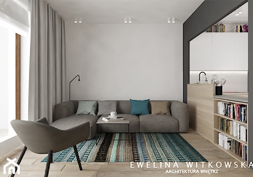 Apartament na Mokotowie - Mały czarny szary salon z kuchnią, styl nowoczesny - zdjęcie od Ewelina Witkowska Architektura Wnętrz