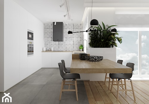 Mieszkanie w Warszawie - Mała otwarta z salonem biała z zabudowaną lodówką kuchnia w kształcie litery l, styl nowoczesny - zdjęcie od Ewelina Witkowska Architektura Wnętrz