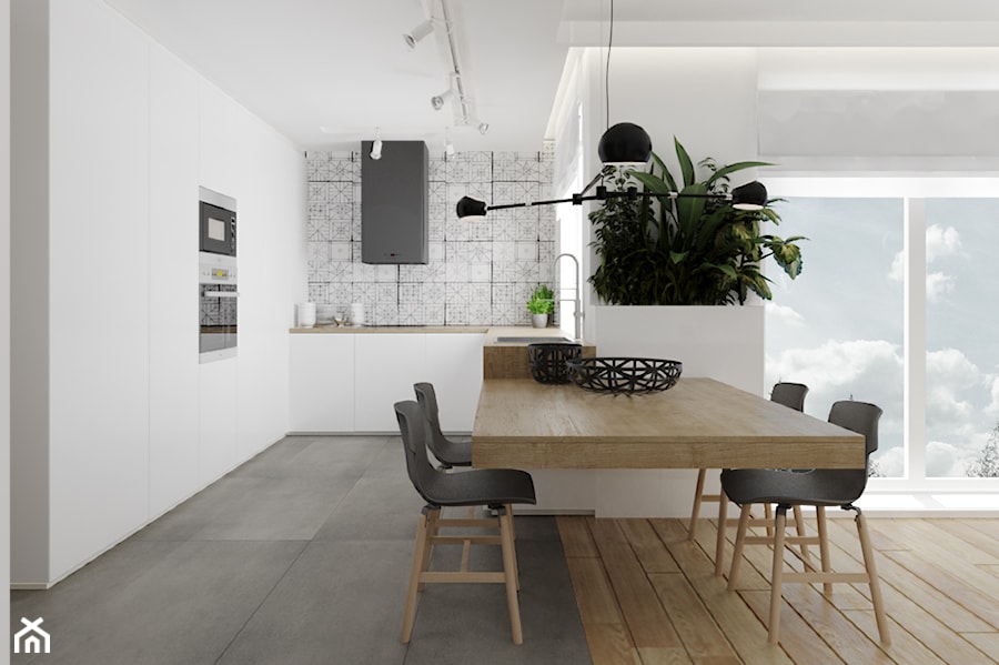 Mieszkanie w Warszawie - Mała otwarta z salonem biała z zabudowaną lodówką kuchnia w kształcie litery l, styl nowoczesny - zdjęcie od Ewelina Witkowska Architektura Wnętrz