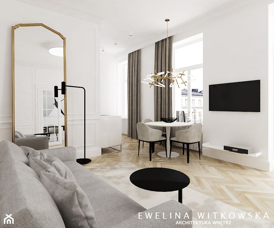 Mieszkanie w warszawskiej kamienicy - Średni biały salon z jadalnią, styl tradycyjny - zdjęcie od Ewelina Witkowska Architektura Wnętrz