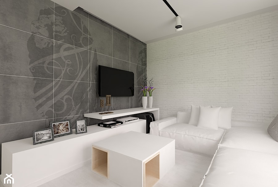 salon w bieli, cegle i betonie - zdjęcie od Michał Ślusarczyk