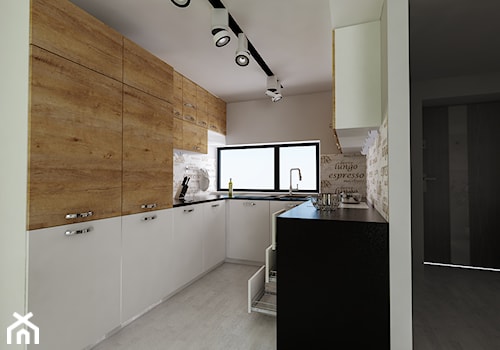 kuchnia w bieli czerni i drewnie - zdjęcie od Michał Ślusarczyk
