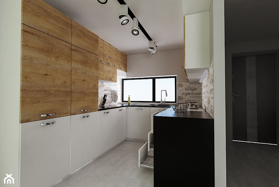 kuchnia w bieli czerni i drewnie - zdjęcie od Michał Ślusarczyk