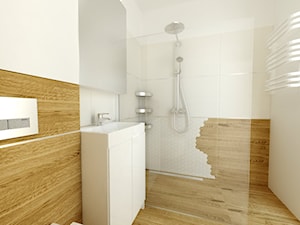 łazienka w drewnie i bieli