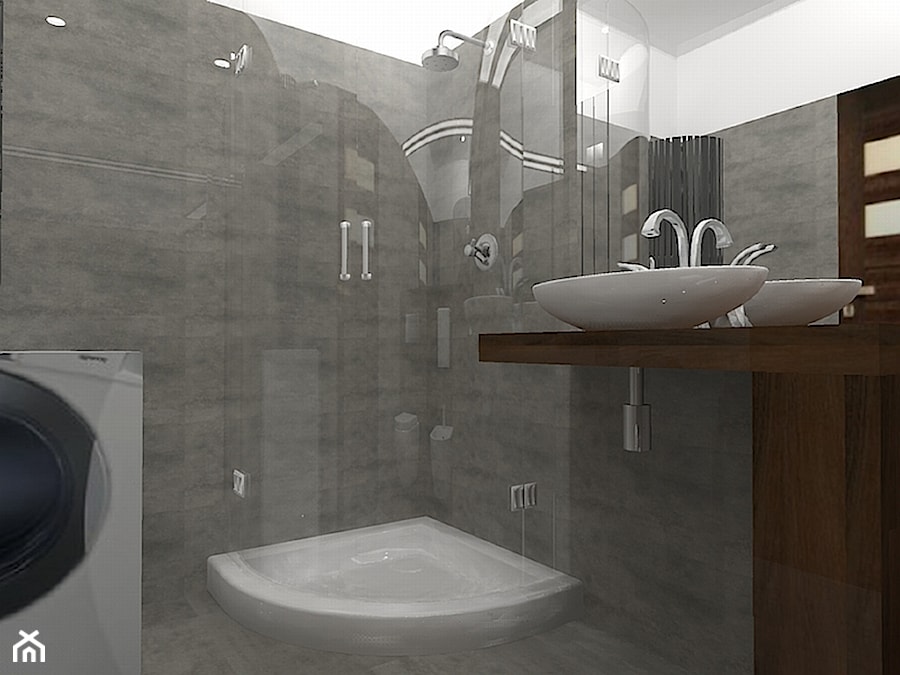 łazienka szarość i drewno- etap projektowy - zdjęcie od Dekomania Studio