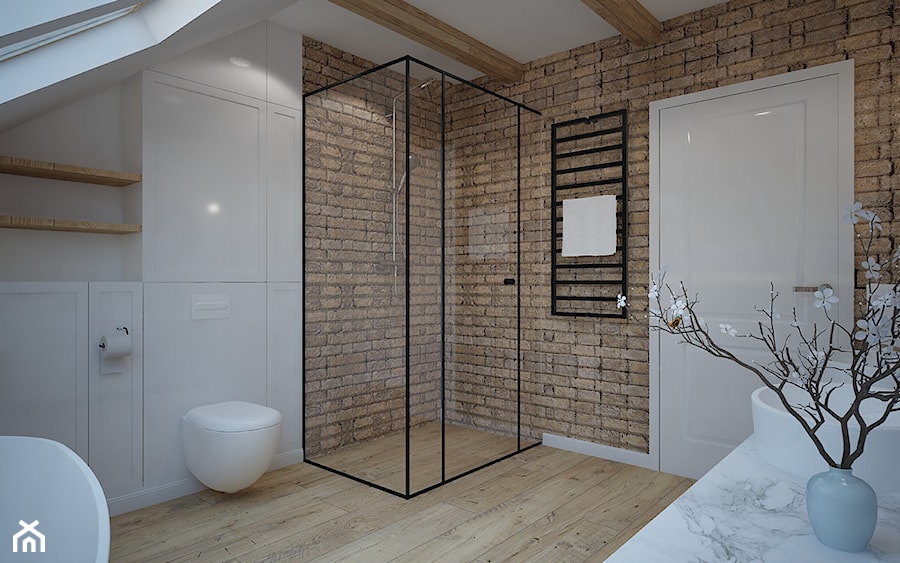 Łazienka z cegiełką i marmurem - zdjęcie od MOUD Joanna Swatek