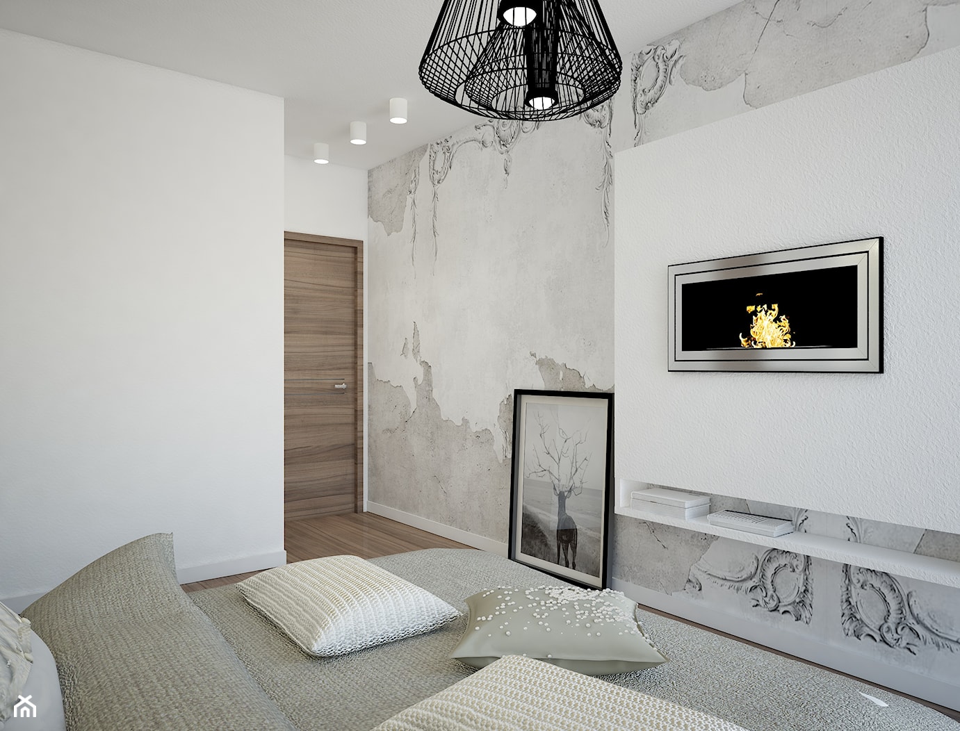 Sypialnia w stylu modern glamour - Średnia biała szara sypialnia, styl glamour - zdjęcie od MOUD Joanna Swatek - Homebook