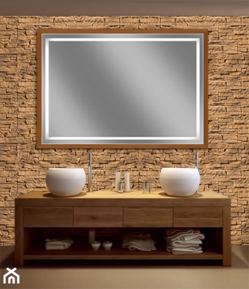 Nowoczesne lustro led z prostą ramą dębową - zdjęcie od LUSTRAdesign - Homebook