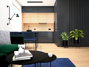 In grey tones - Średnia otwarta z salonem biała czarna z zabudowaną lodówką kuchnia w kształcie litery l z oknem, styl nowoczesny - zdjęcie od NOON Pracownia Projektowa