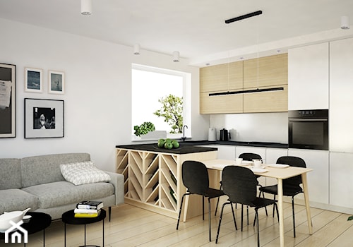 Scandi - Średni biały salon z kuchnią z jadalnią, styl skandynawski - zdjęcie od NOON Pracownia Projektowa