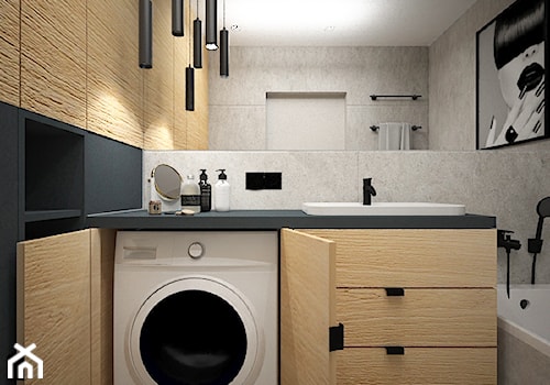 In grey tones - Mała bez okna z lustrem z marmurową podłogą z punktowym oświetleniem łazienka, styl nowoczesny - zdjęcie od NOON Pracownia Projektowa