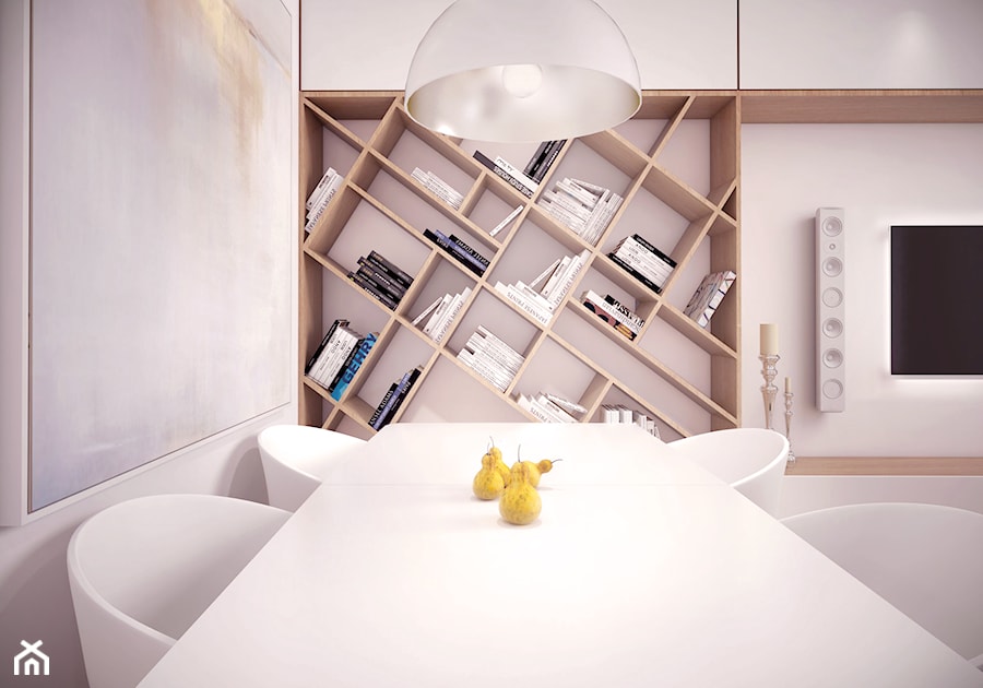 Mieszkanie w Dębicy - Średnia biała jadalnia w salonie, styl nowoczesny - zdjęcie od looma
