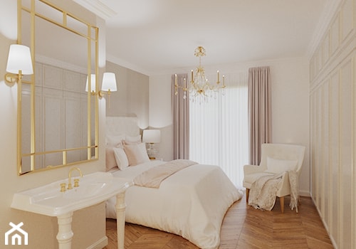 Apartament Kraków - Duża beżowa biała sypialnia, styl tradycyjny - zdjęcie od looma