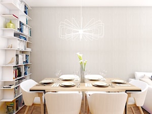 Mieszkanie w okolicy Debicy - Średnia beżowa biała jadalnia w salonie, styl nowoczesny - zdjęcie od looma