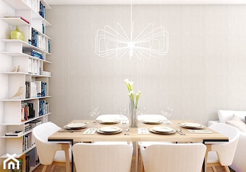 Mieszkanie w okolicy Debicy - Średnia beżowa biała jadalnia w salonie, styl nowoczesny - zdjęcie od looma