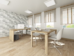wnętrza biurowe Legnica - Średnie białe szare biuro, styl skandynawski - zdjęcie od Niebudek Interior Design Agnieszka Niebudek