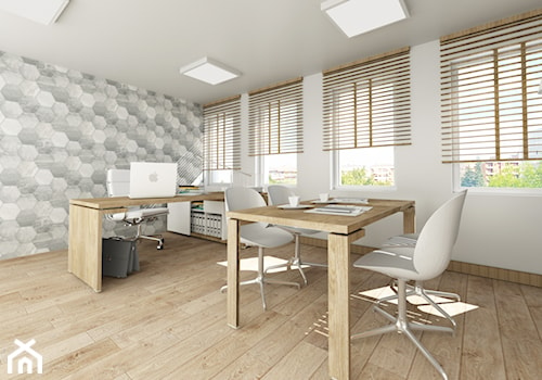 wnętrza biurowe Legnica - Średnie białe szare biuro, styl skandynawski - zdjęcie od Niebudek Interior Design Agnieszka Niebudek