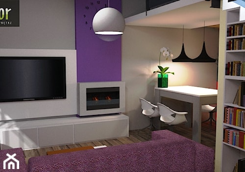 nowoczesna klasyka - Mały fioletowy szary salon z jadalnią, styl tradycyjny - zdjęcie od Niebudek Interior Design Agnieszka Niebudek