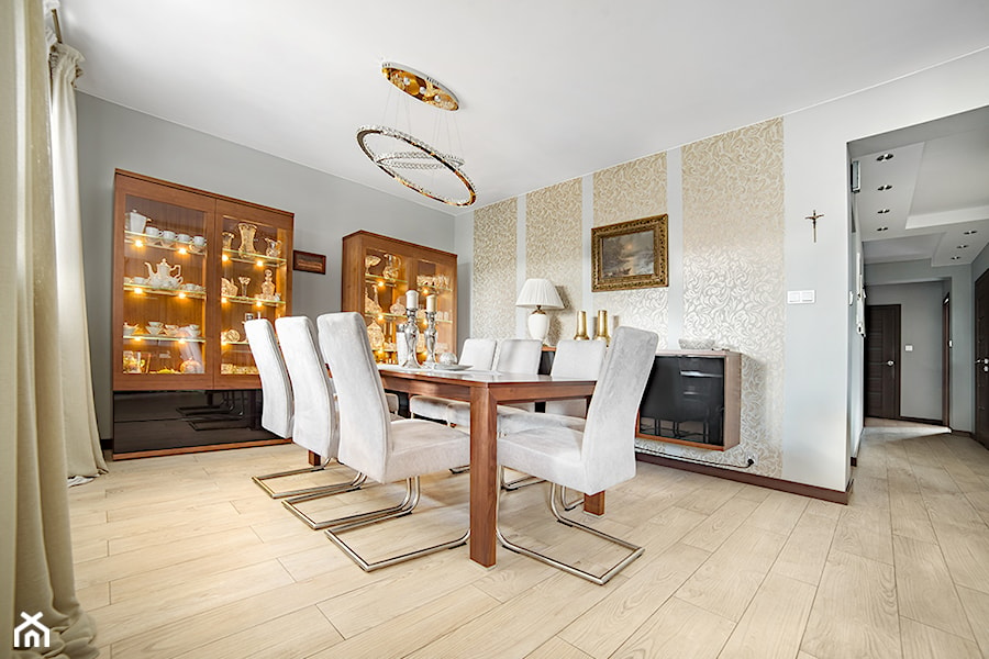 Mieszkanie Klasycznie - Średnia biała szara jadalnia jako osobne pomieszczenie, styl tradycyjny - zdjęcie od Niebudek Interior Design Agnieszka Niebudek