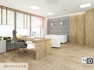 wnętrza biurowe Legnica - Duże z sofą białe szare biuro, styl skandynawski - zdjęcie od Niebudek Interior Design Agnieszka Niebudek