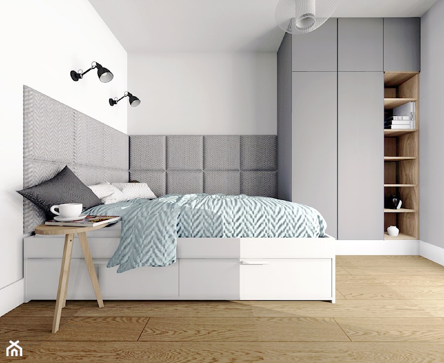 Mieszkanie J.T. - Średnia biała szara sypialnia, styl skandynawski - zdjęcie od Miliform