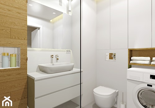Mieszkanie J.T. - Mała bez okna z pralką / suszarką z punktowym oświetleniem łazienka, styl nowoczesny - zdjęcie od Miliform