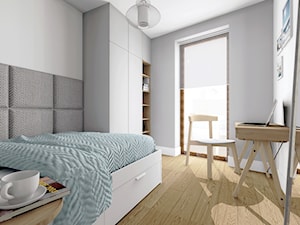 Mieszkanie J.T. - Mała szara z biurkiem sypialnia z balkonem / tarasem, styl nowoczesny - zdjęcie od Miliform