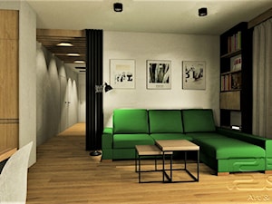 Mieszkanie na Bielanach - Średni biały salon z kuchnią z jadalnią z bibiloteczką, styl nowoczesny - zdjęcie od 4-style Studio Projektowe