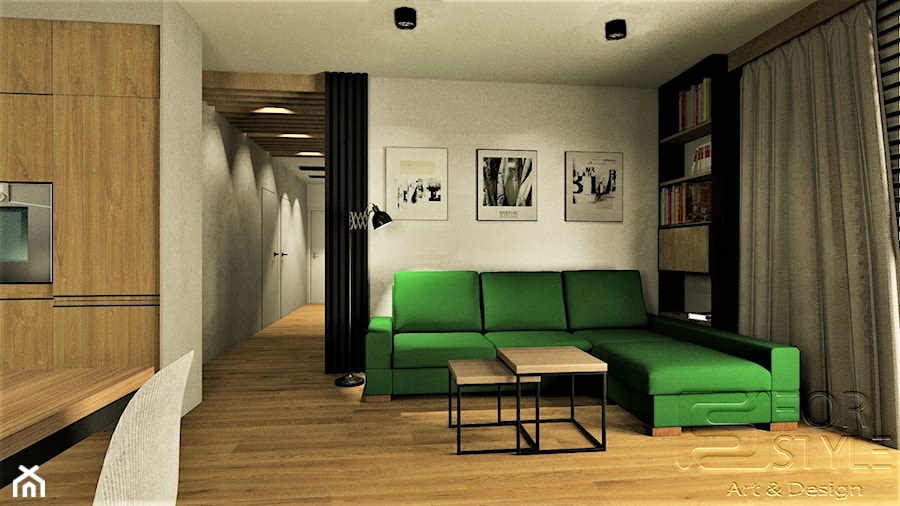 Mieszkanie na Bielanach - Średni biały salon z kuchnią z jadalnią z bibiloteczką, styl nowoczesny - zdjęcie od 4-style Studio Projektowe