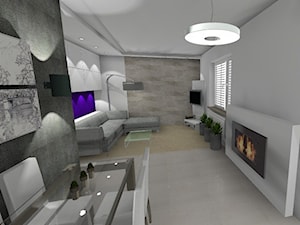 Nowoczesny salon z przytulnym kominkiem - Salon, styl nowoczesny - zdjęcie od 4-style Studio Projektowe