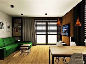 Mieszkanie na Bielanach - Duży szary salon z jadalnią, styl industrialny - zdjęcie od 4-style Studio Projektowe
