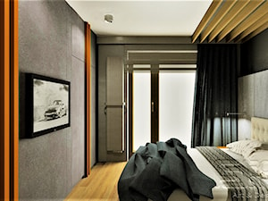 Mieszkanie na Bielanach - Średnia czarna sypialnia z balkonem / tarasem, styl nowoczesny - zdjęcie od 4-style Studio Projektowe