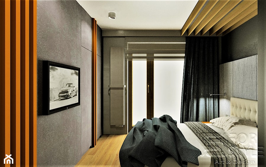 Mieszkanie na Bielanach - Średnia czarna sypialnia z balkonem / tarasem, styl nowoczesny - zdjęcie od 4-style Studio Projektowe