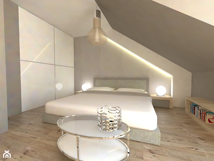 Sypialnia - Średnia szara sypialnia na poddaszu, styl glamour - zdjęcie od Pracownia Projektowa Symetria